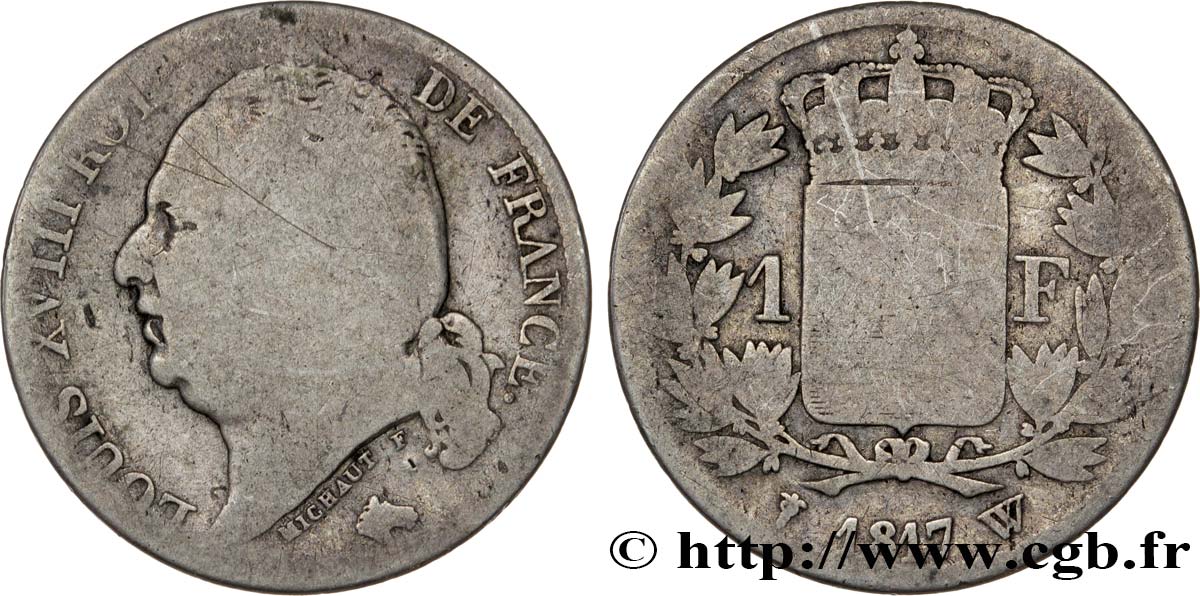 1 franc Louis XVIII 1817 Lille F.206/17 q.B5 