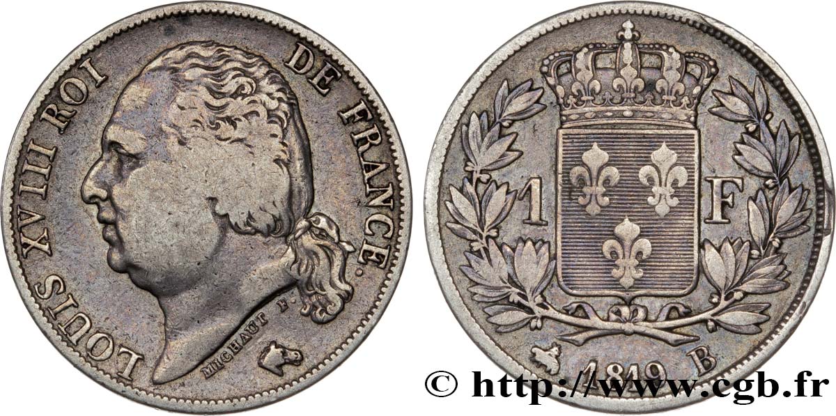 1 franc Louis XVIII 1819 Rouen F.206/25 TTB40 