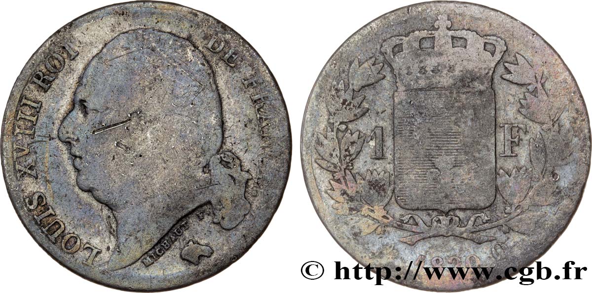 1 franc Louis XVIII 1820 Perpignan F.206/34 SGE8 