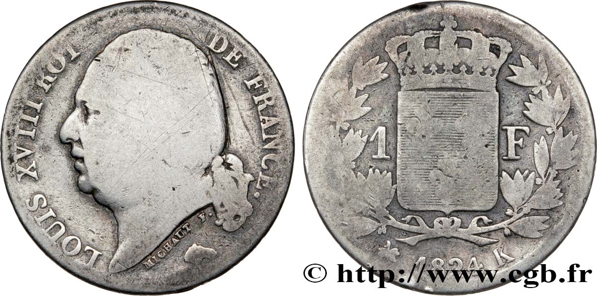 1 franc Louis XVIII 1824 Bordeaux F.206/61 SGE10 