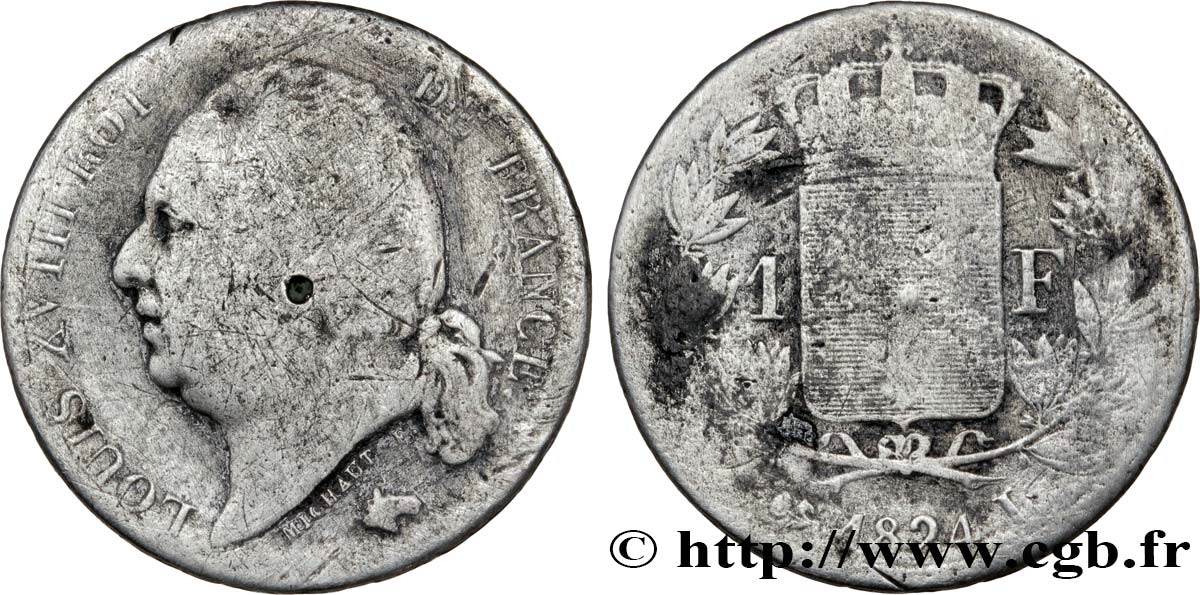 1 franc Louis XVIII 1824 Bayonne F.206/62 GE5 