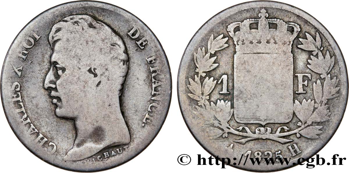 1 franc Charles X, matrice du revers à cinq feuilles 1825 La Rochelle F.207/5 SGE6 