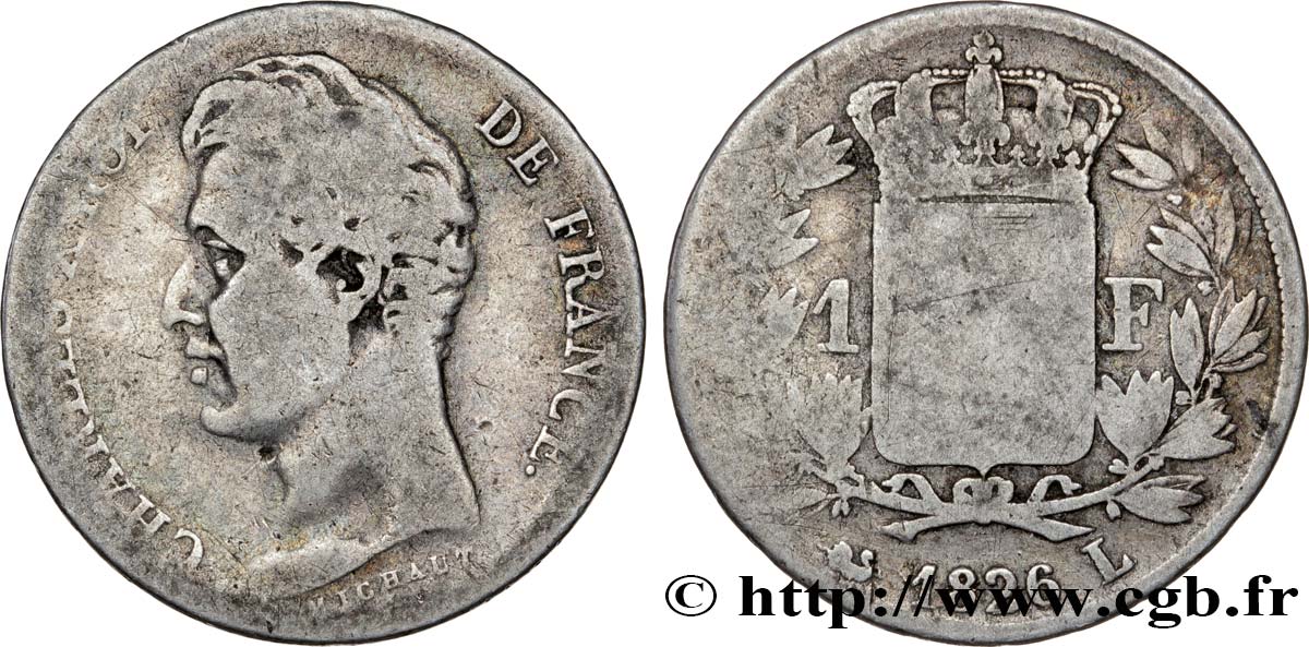 1 franc Charles X, matrice du revers à cinq feuilles 1826 Bayonne F.207/20 B6 