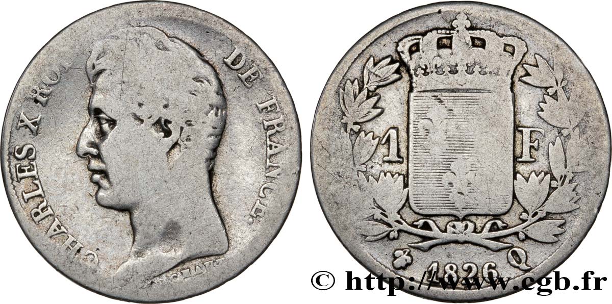 1 franc Charles X, matrice du revers à cinq feuilles 1826 Perpignan F.207/22 F12 
