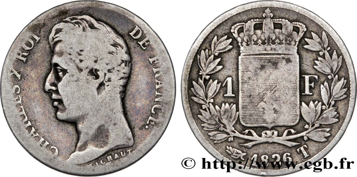 1 franc Charles X, matrice du revers à cinq feuilles 1826 Nantes F.207/23 B10 