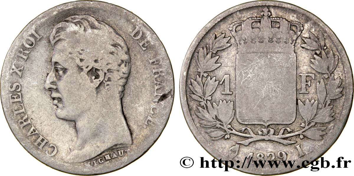 1 franc Charles X, matrice du revers à quatre feuilles 1829 Limoges F.207A/18 SGE12 