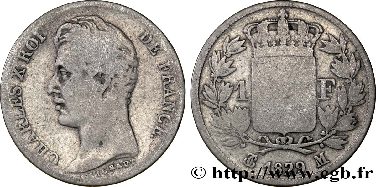 1 franc Charles X, matrice du revers à quatre feuilles 1829 Toulouse F.207A/21 B12 