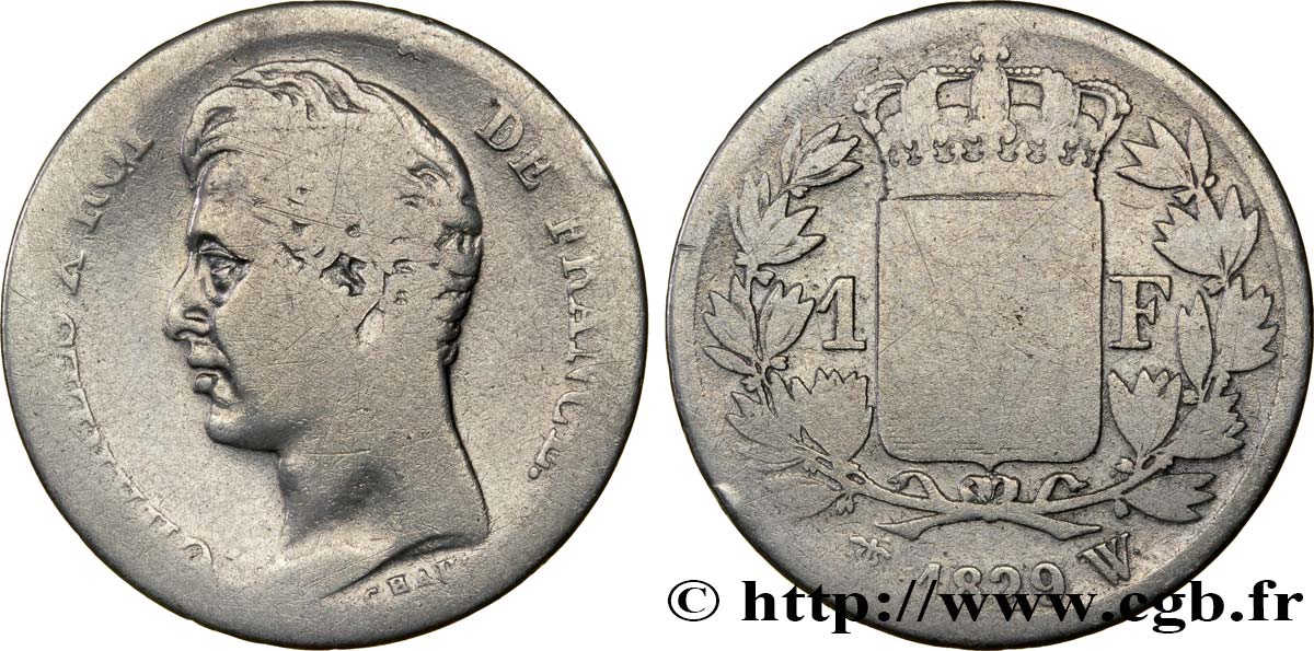 1 franc Charles X, matrice du revers à quatre feuilles 1829 Lille F.207A/25 B8 