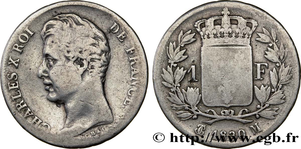 1 franc Charles X, matrice du revers à quatre feuilles 1830 Toulouse F.207A/31 RC10 