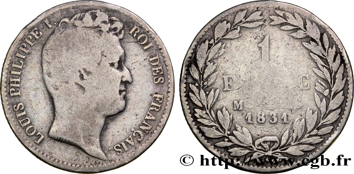 1 franc Louis-Philippe, tête nue 1831 Toulouse F.209/9 VG8 