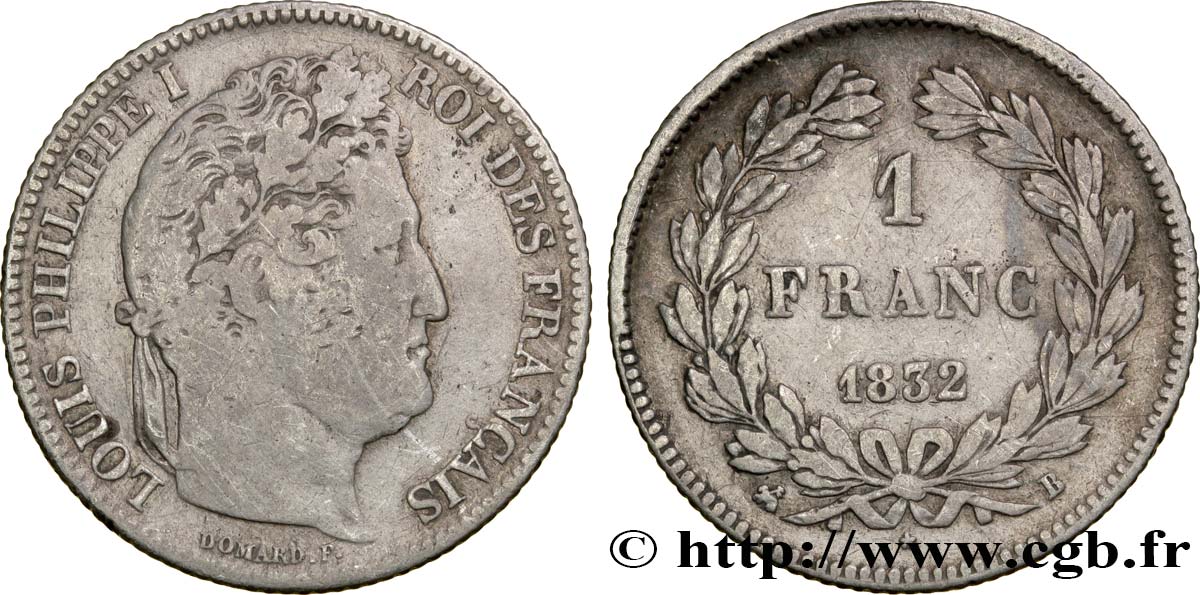1 franc Louis-Philippe, couronne de chêne 1832 Rouen F.210/2 S20 