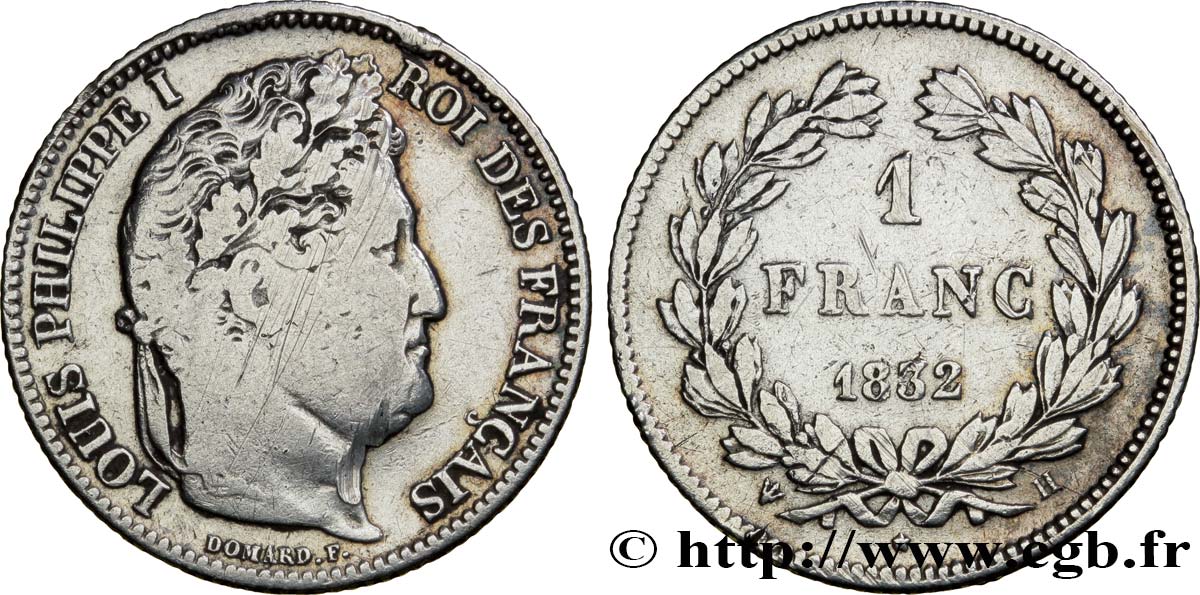 1 franc Louis-Philippe, couronne de chêne 1832 La Rochelle F.210/5 MB20 