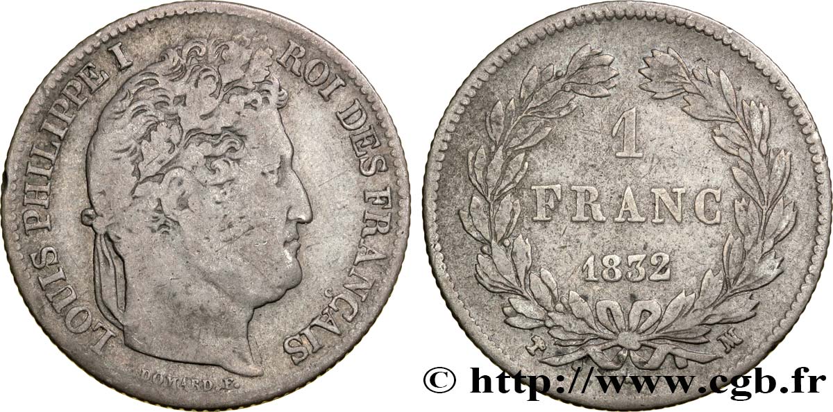 1 franc Louis-Philippe, couronne de chêne 1832 Marseille F.210/10 MB35 