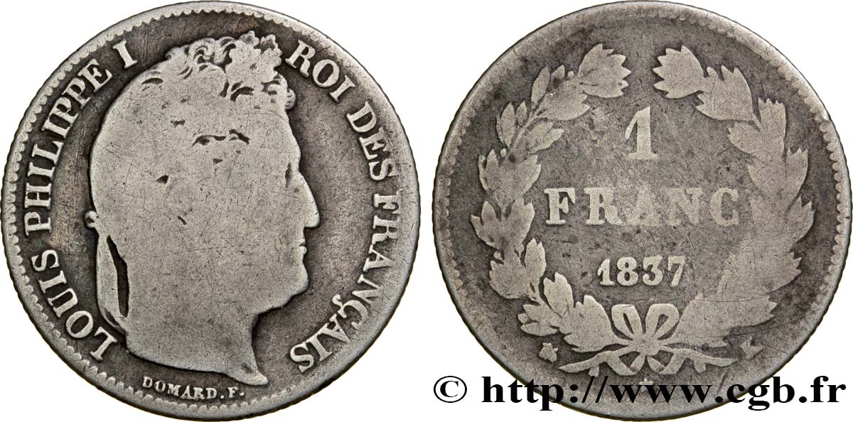 1 franc Louis-Philippe, couronne de chêne 1837 Bordeaux F.210/59 SGE8 