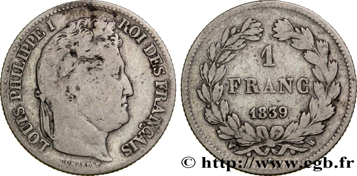 1 franc Louis-Philippe, couronne de chêne 1839 Lille F.210/72 F18 