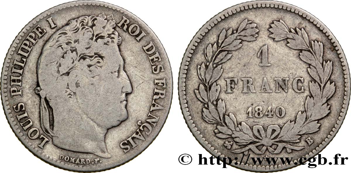 1 franc Louis-Philippe, couronne de chêne 1840 Rouen F.210/74 TB18 
