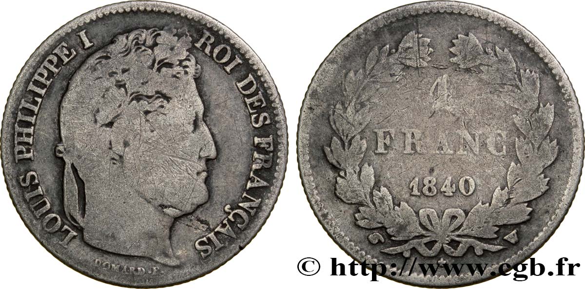 1 franc Louis-Philippe, couronne de chêne 1840 Lille F.210/79 RC14 