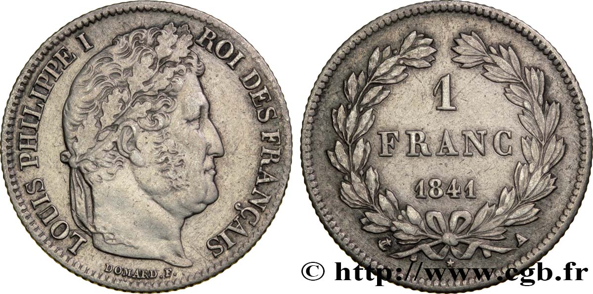 1 franc Louis-Philippe, couronne de chêne 1841 Paris F.210/80 XF48 