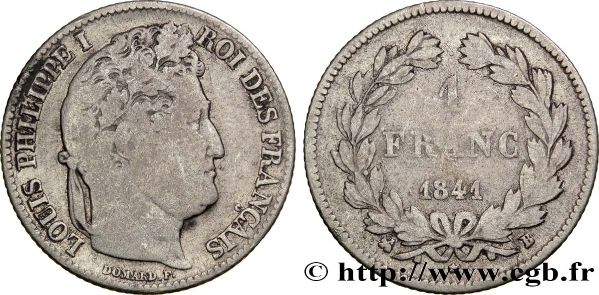 1 franc Louis-Philippe, couronne de chêne 1841 Rouen F.210/81 VG10 