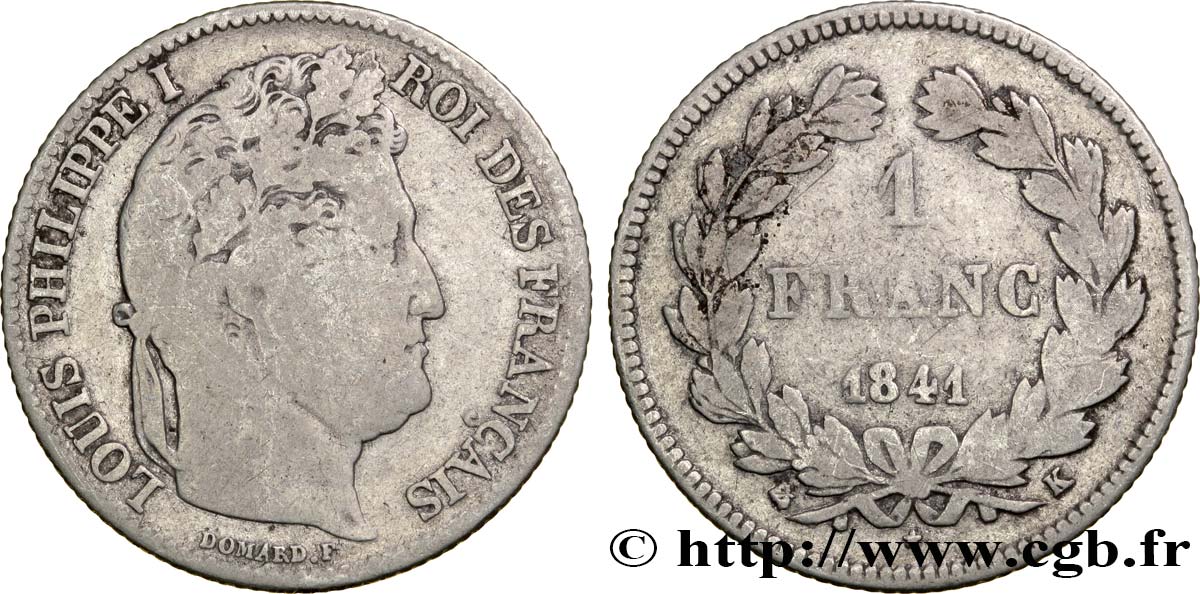 1 franc Louis-Philippe, couronne de chêne 1841 Bordeaux F.210/83 F12 