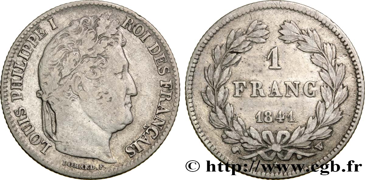 1 franc Louis-Philippe, couronne de chêne 1841 Lille F.210/84 MB35 