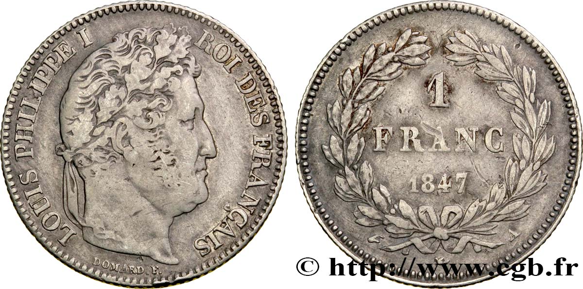 1 franc Louis-Philippe, couronne de chêne 1847 Paris F.210/110 SS40 
