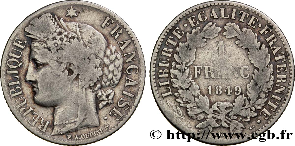 1 franc Cérès, IIe République 1849 Strasbourg F.211/2 BC18 