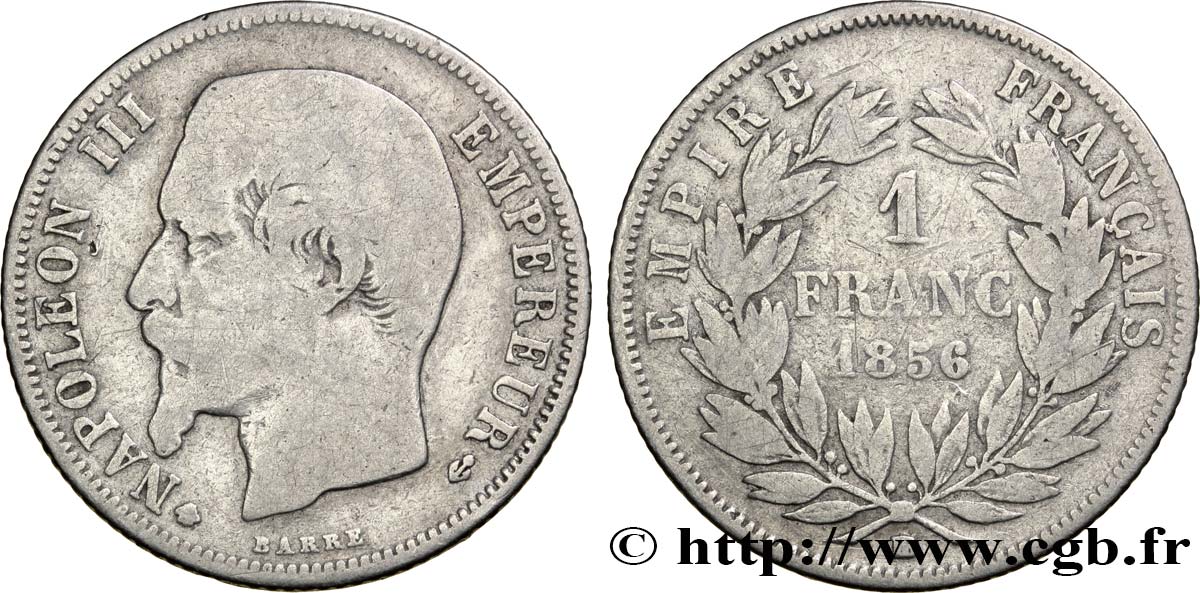 1 franc Napoléon III, tête nue 1856 Strasbourg F.214/7 MB15 