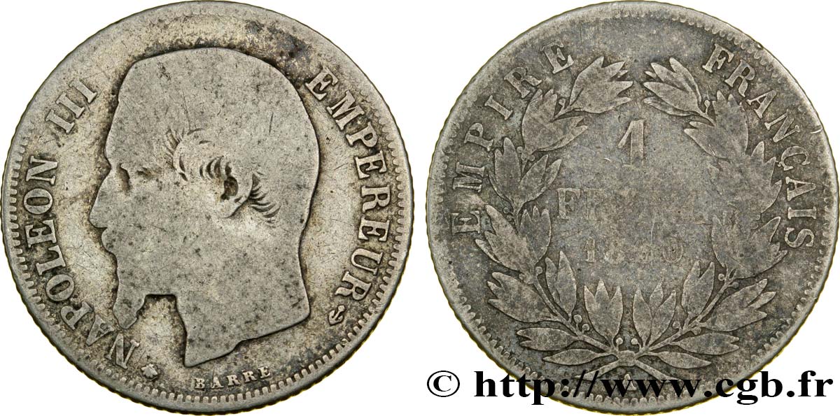 1 franc Napoléon III, tête nue 1860 Paris F.214/15 VG8 