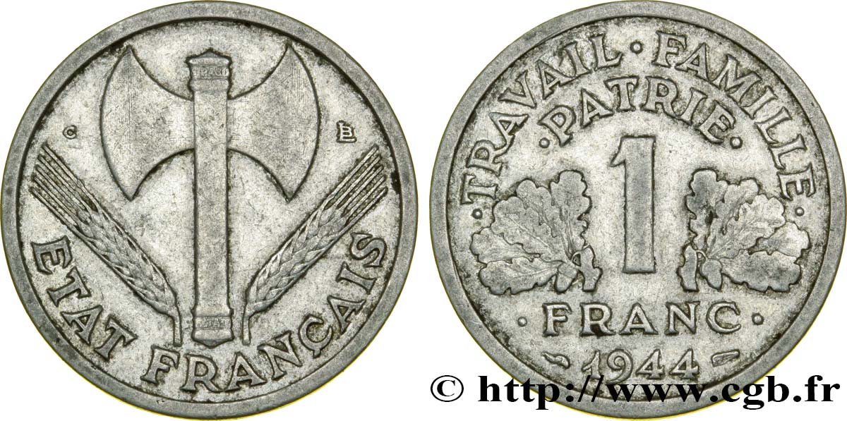 1 franc Francisque, légère, petit c 1944 Castelsarrasin F.223/8 TB25 