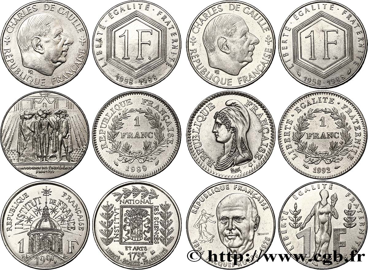Lot de 6 pièces de 1 franc commémoratives - - F.-/- BB/MS 