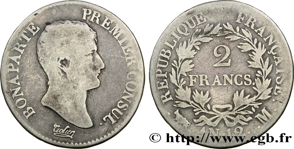 2 francs Bonaparte Premier Consul 1804 Toulouse F.250/9 VG10 