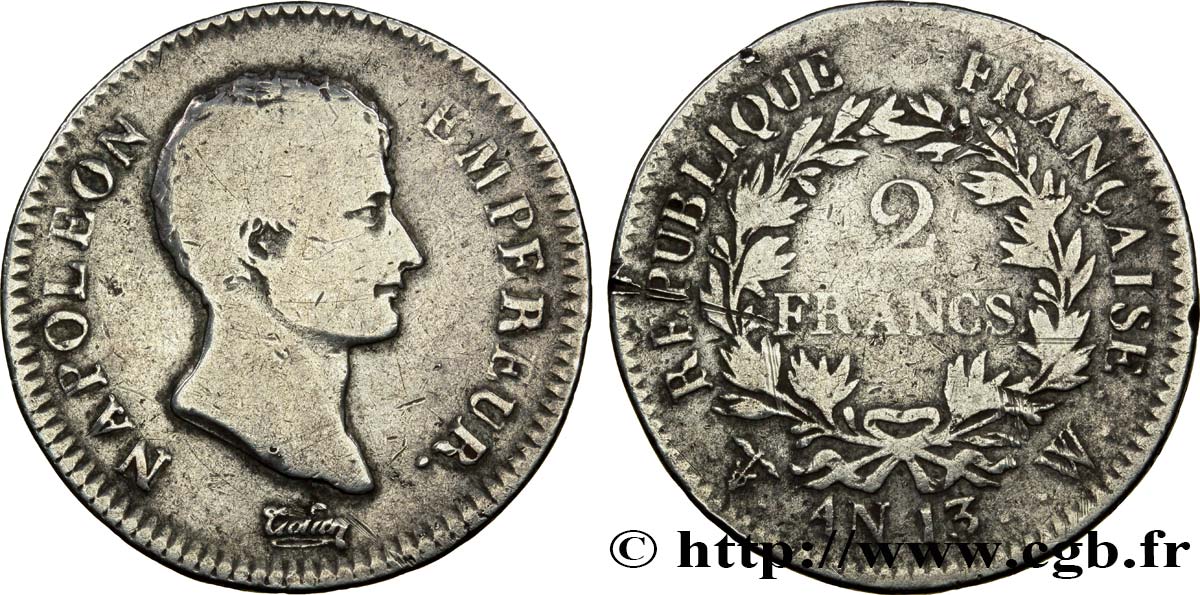 2 francs Napoléon Empereur, Calendrier révolutionnaire 1805 Lille F.251/26 B13 