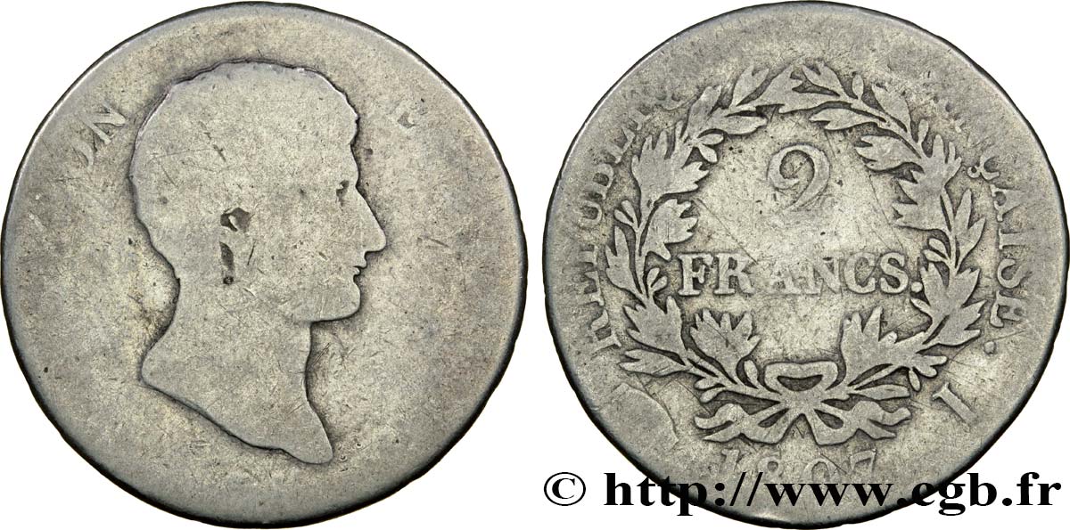 2 francs Napoléon Empereur, Calendrier grégorien 1807 Limoges F.252/9 B6 