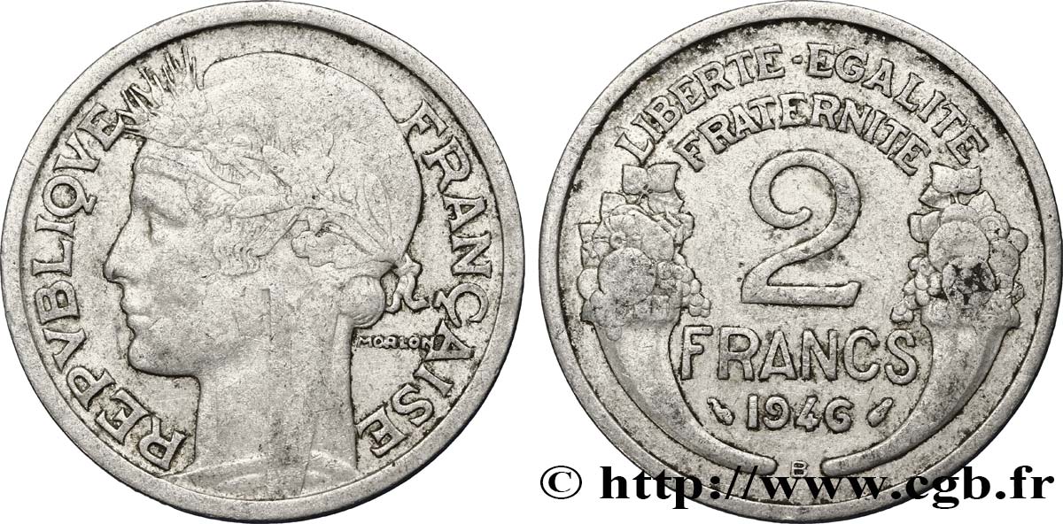 2 francs Morlon, aluminium 1946 Beaumont-Le-Roger F.269/9 VF30 