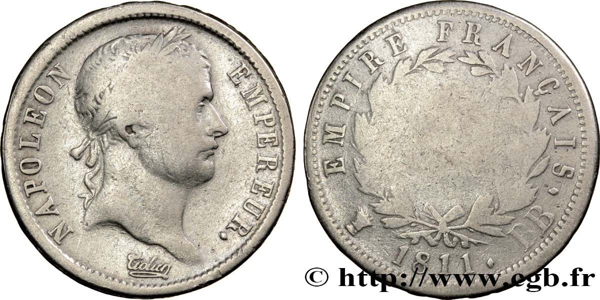 2 francs Napoléon Ier tête laurée, Empire français 1811 Strasbourg F.255/26 B8 