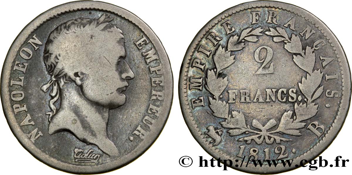 2 francs Napoléon Ier tête laurée, Empire français 1812 Rouen F.255/39 S15 