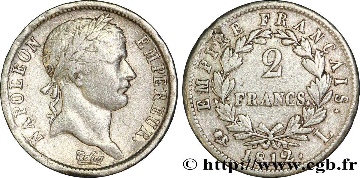 2 francs Napoléon Ier tête laurée, Empire français 1812 Bayonne F.255/45 TB28 