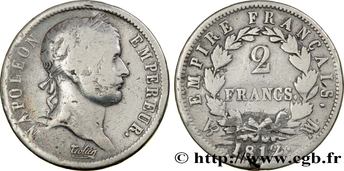 2 francs Napoléon Ier tête laurée, Empire français 1812 Marseille F.255/47 RC12 