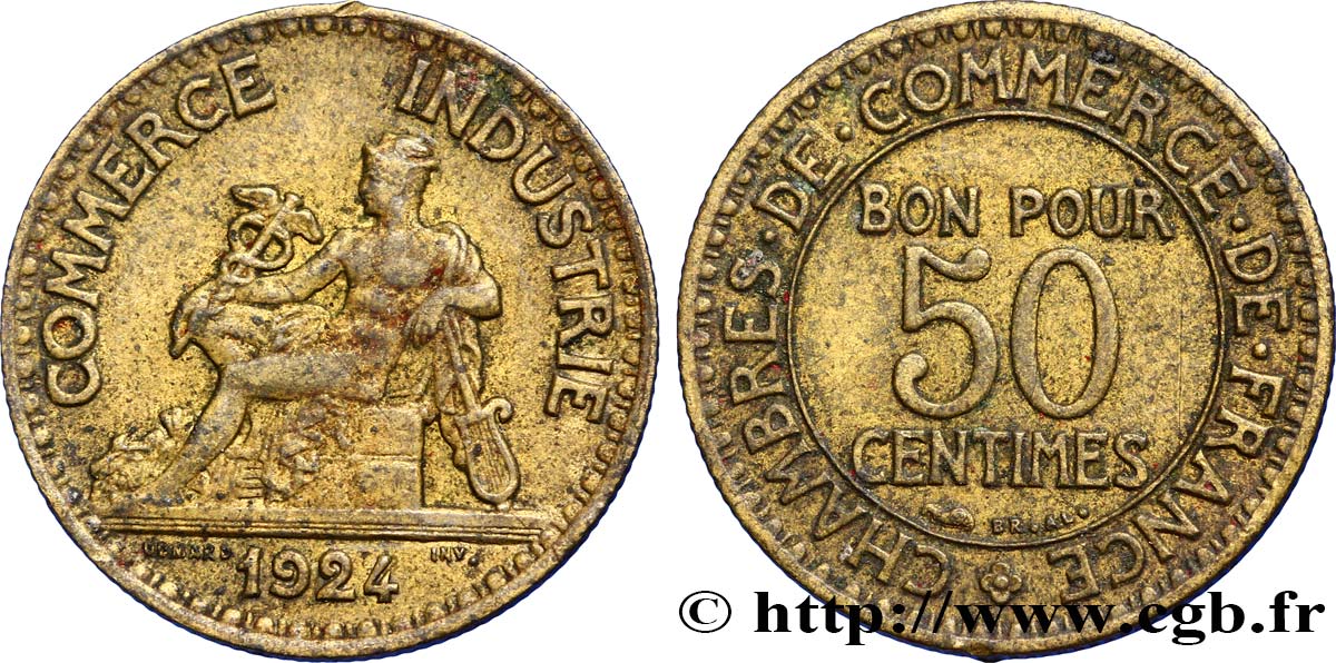 50 centimes Chambres de Commerce 1924 Paris F.191/6 MBC48 