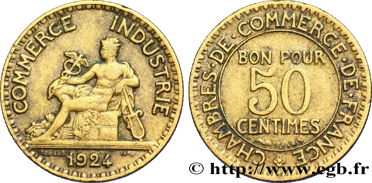 50 centimes Chambres de Commerce 1924 Paris F.191/6 TTB48 