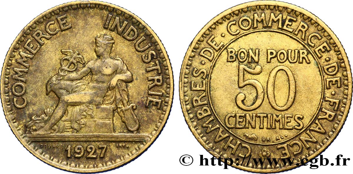 50 centimes Chambres de Commerce 1927 Paris F.191/9 MBC48 