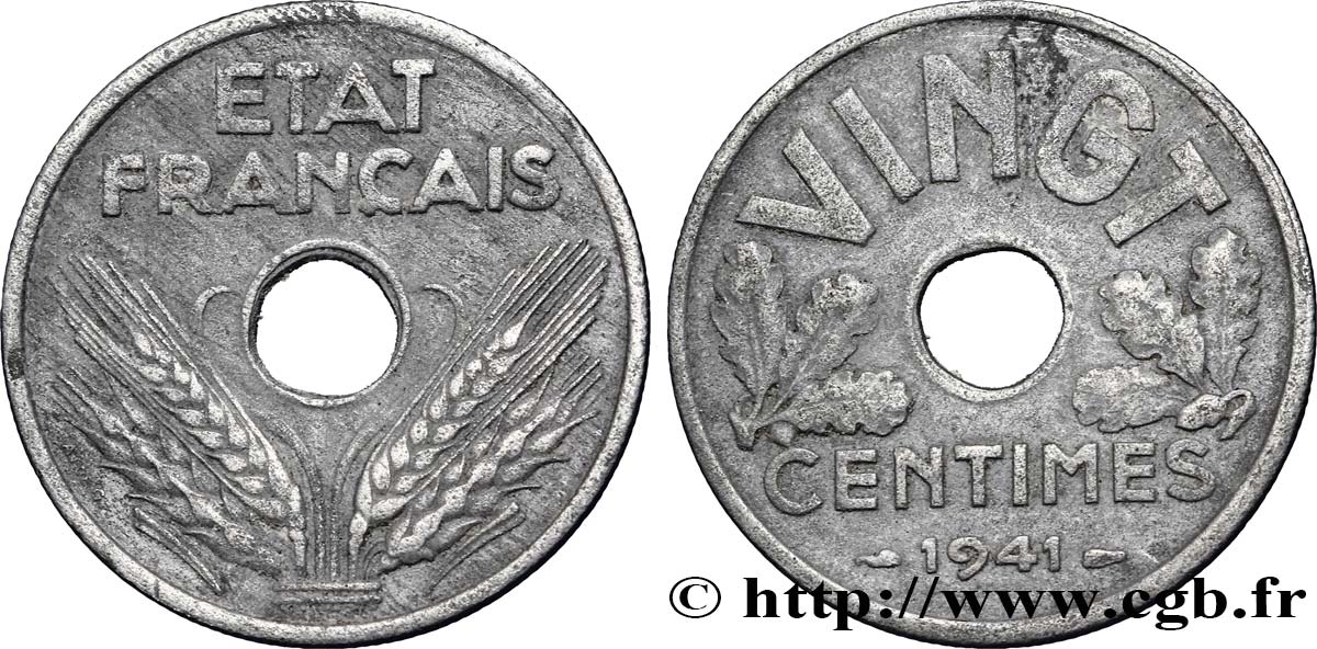 VINGT centimes État français 1941  F.152/2 SS48 