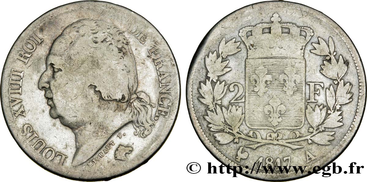 2 francs Louis XVIII 1817 Paris F.257/8 F12 