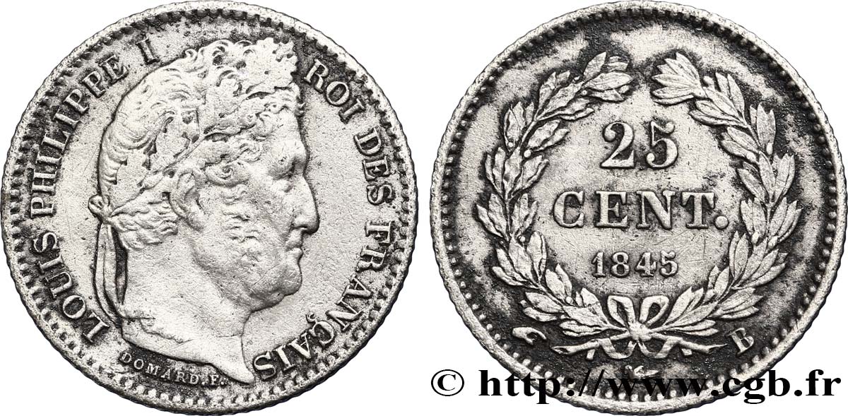 25 centimes Louis-Philippe 1845 Rouen F.167/1 TTB50 
