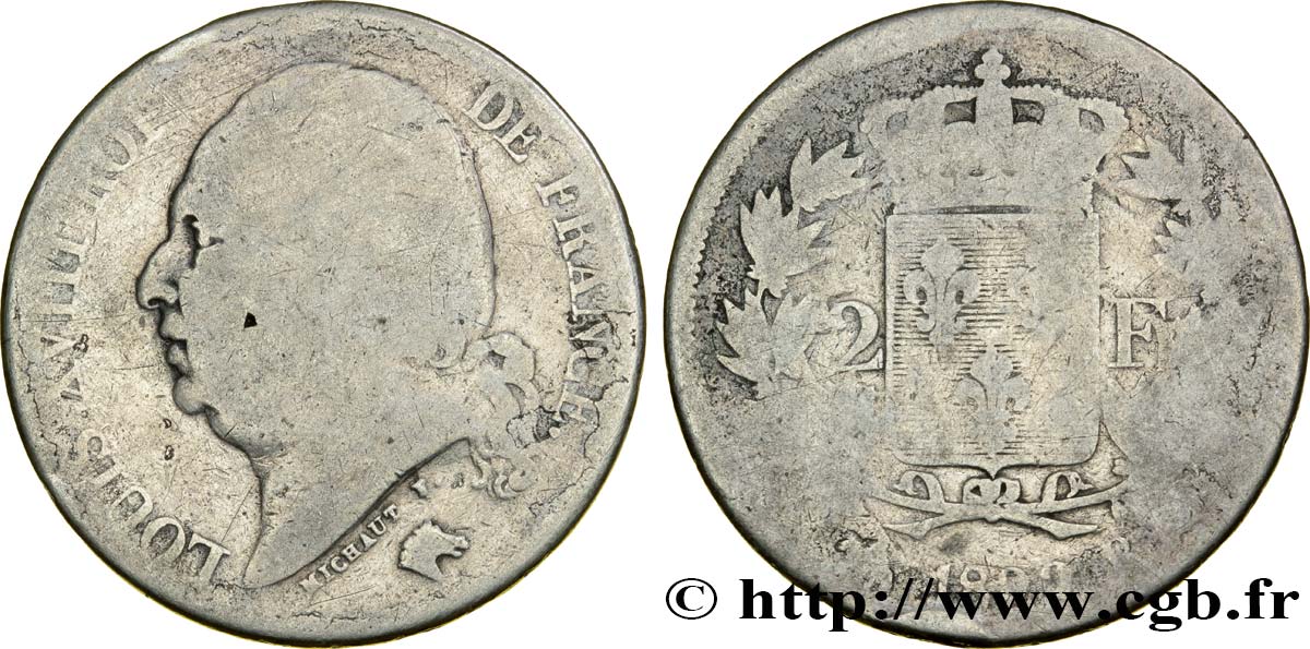 2 francs Louis XVIII 1822 Rouen F.257/37 G5 