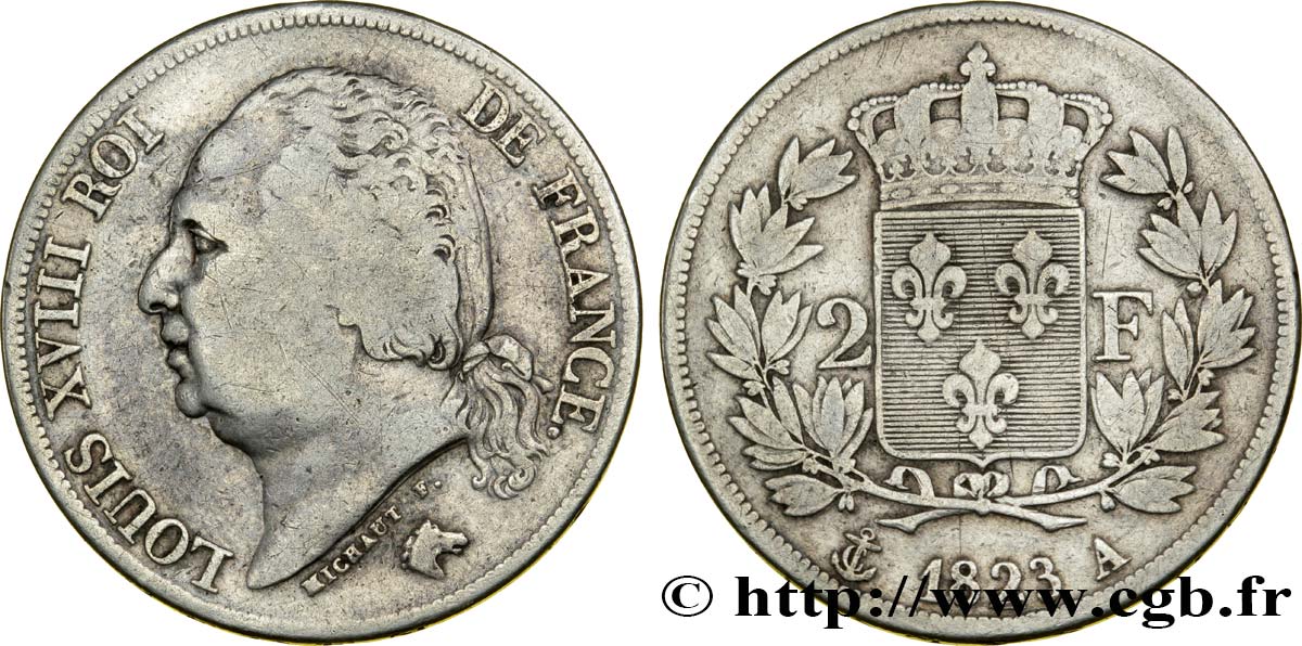 2 francs Louis XVIII 1823 Paris F.257/42 VF22 