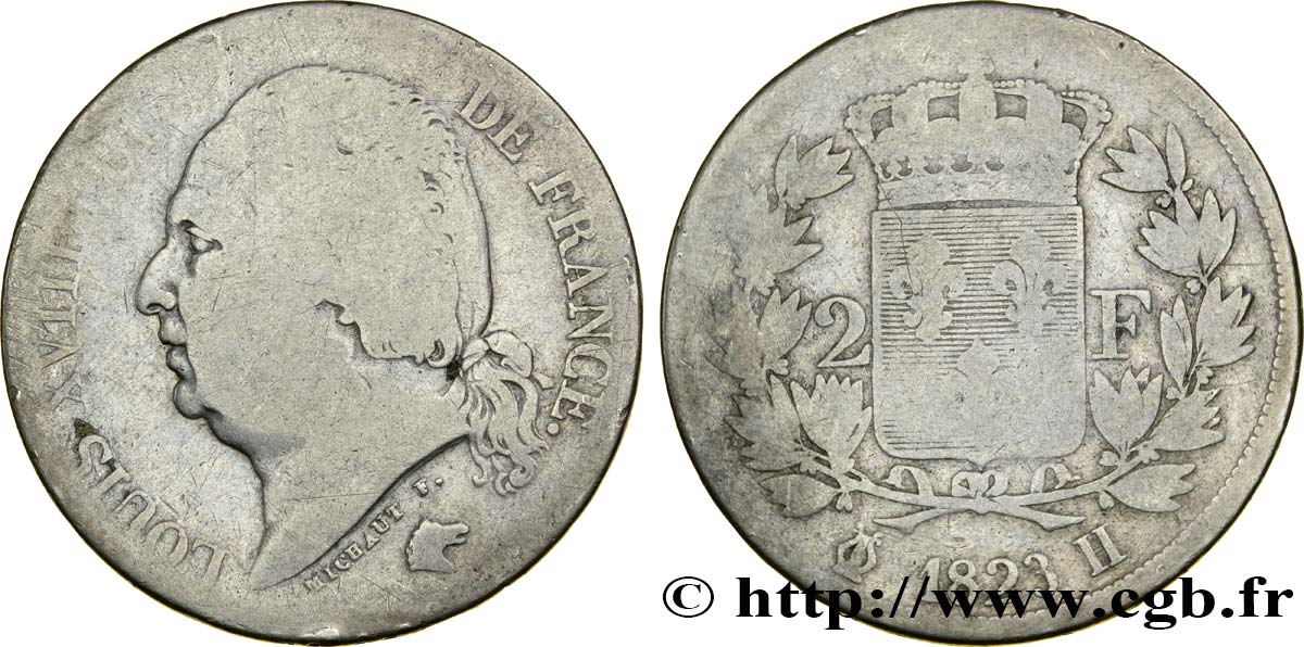 2 francs Louis XVIII 1823 La Rochelle F.257/44 B8 