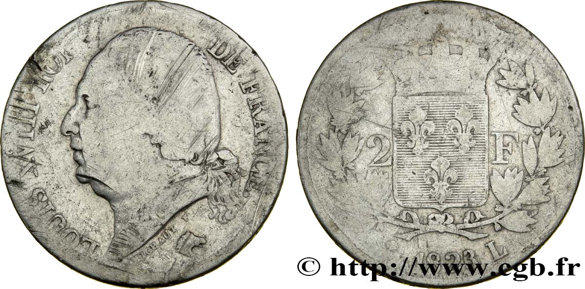 2 francs Louis XVIII 1823 Bayonne F.257/47 VG8 