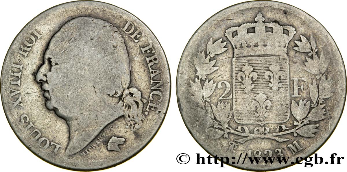 2 francs Louis XVIII 1823 Toulouse F.257/48 B10 